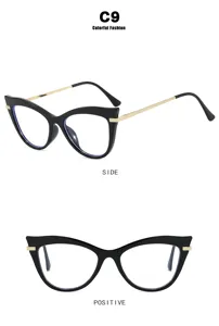 Detailed view of cat-eye anti-blue light glasses showing front and side profiles