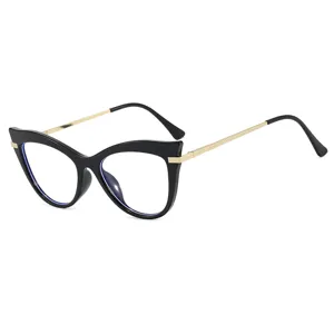 Modern cat-eye anti-blue light glasses featuring a sleek black and gold metal frame