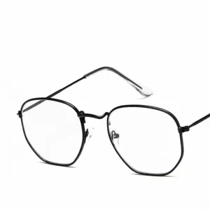 Retro black metal polygonal eyeglass frames with clear lenses for vintage fashion wear