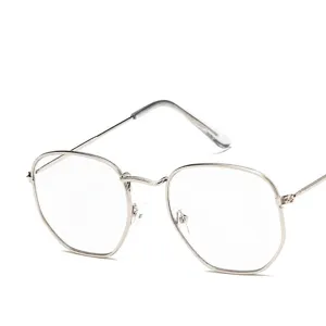 Retro geometric octagonal metal frame glasses with clear lenses for a trendy artistic look