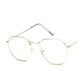 Stylish vintage polygonal gold metal frame glasses for a retro artistic and trendy look