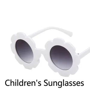 Cute white flower-shaped sunglasses for children with UV protection lenses