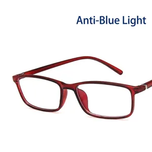 Retro square red eyeglass frames with anti-blue light lenses for students and adults