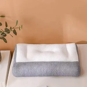 Detailed view of the ergonomic 3D feather silk velvet massage pillow for neck support.