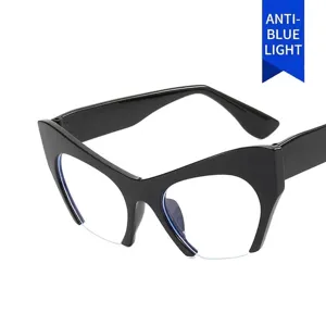 Ρετρό γυαλιά cat-eye με μισό σκελετό, φακούς anti-blue light και μαύρο σκελετό