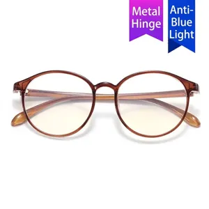 Stylish amber round frame glasses with anti-blue light lenses for eye protection