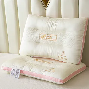 Elegant silk protein embroidered pillow with pink piping for comfortable cervical support