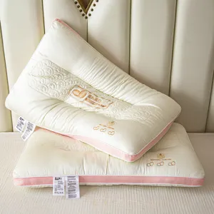 Silkworm protein pillow with pink trim and elegant embroidery for cervical neck support