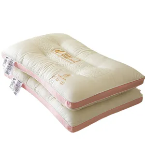 Pair of premium silk protein pillows with elegant embroidery and pink side panels