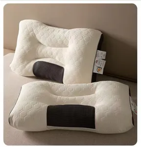 Detailed view of 3D ergonomic cervical pillow with honeycomb texture and mesh design