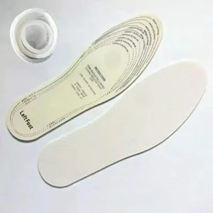 Close-up of breathable latex insoles showing size guidelines for custom fit.