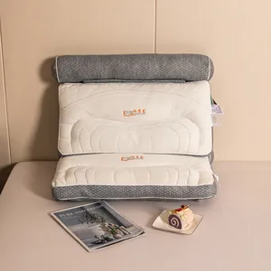 Multi-functional ergonomic neck support pillow with grey and cream quilted design