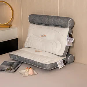 Premium grey and white multifunctional detachable backrest pillow with a neck roll