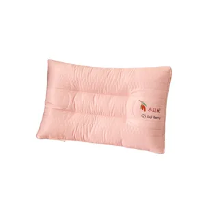 Soft pink neck support pillow featuring delicate Goji Berry embroidery pattern design