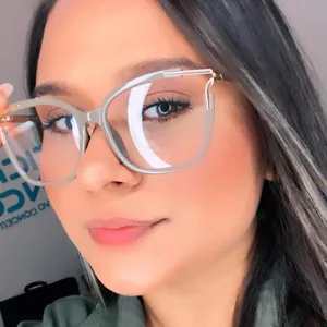 Close-up of a model wearing stylish TR90 cat-eye square glasses frames