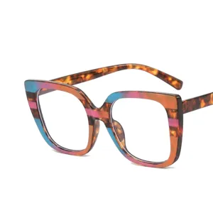 Stylish oversized rainbow square glasses frames with blue light blocking lenses