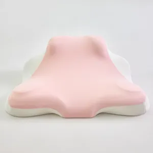 Almohada ergonómica multifuncional rosa y blanca para soporte de cuello y hombros