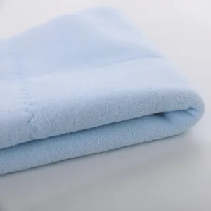 Close-up of a soft light blue latex face towel showing delicate plush fiber texture.