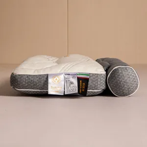 Side view of multi-functional detachable cervical pillow with quality certification label