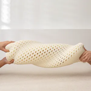 Soft ergonomic latex pillow with wave design and massage holes for neck support