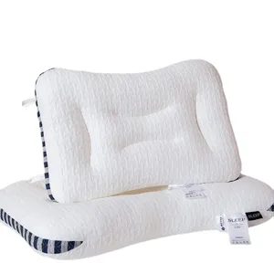 Ergonomic knitted cotton memory foam neck pillow with textured surface for sleep support