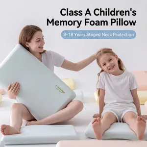 Almohada de Espuma de Memoria para Niños Azul Soporte Cervical Ergonómico Transpirable Almohada de Cuello de Rebote Lento para Niños de 3 a 18 Años