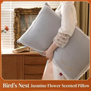 Polyester Fiber Filled Bird's Nest Gardenia Scented Pillow Solid Color Lace Edge Embroidery Breathable Single Pillow For Adult Bedding
