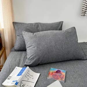 Minimalist Japanese gray washed cotton pillowcase pair for breathable sleeping comfort