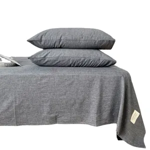 Japanese minimalist gray washed cotton pillowcases and bedding set on white background
