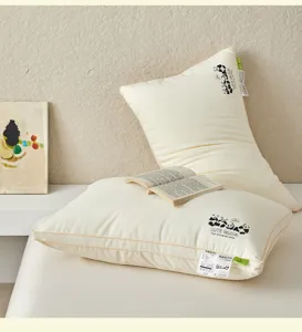 Detail view of cream panda parent-child pillow with cute cartoon patterns