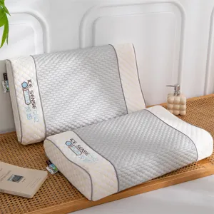Ergonomic cooling natural latex pillow featuring a breathable grey honeycomb texture cover