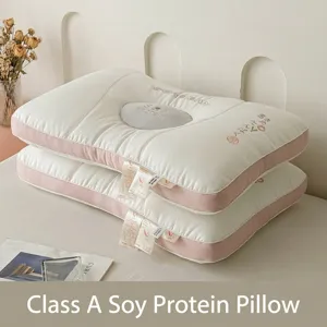 Almohada Ergonómica de Fibra de Proteína de Soja para Protección del Cuello Clase A Antibacteriana Transpirable Núcleo de Almohada Individual para Hogar Hotel Adultos