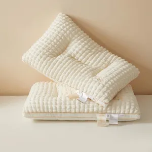 Núcleo de Almohada de Algodón Seersucker 3D Soporte Cervical Almohada para Dormir Transpirable Clase A Almohada de Fibra Lavable a Máquina para Hogar Hotel Adultos
