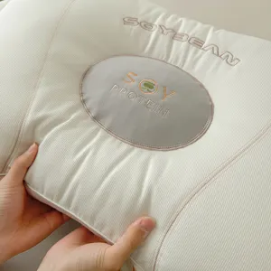 Almohada de soporte cervical de fibra de proteína de soja con tejido blanco transpirable
