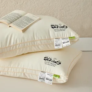 Cream colored panda family pillows with cute cartoon print for kids and adult neck support