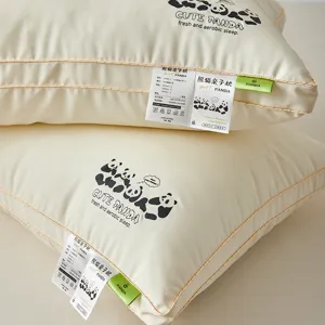 Soft beige cartoon panda pillow with Cute Panda print for kids and adults, breathable sleep comfort