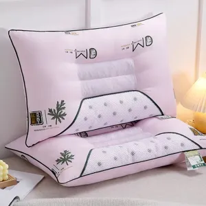 Detailed view of pink 3D zoning cervical pillow featuring wormwood antibacterial fabric print