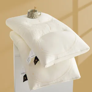Premium cream-colored Tencel latex pillow with elegant embroidery and neck support design