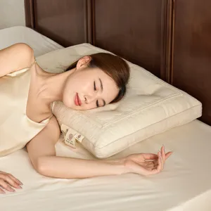 Japanese style breathable linen neck support pillow shown with sleeping model