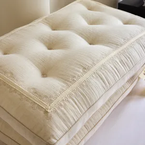 Luxury Japanese style breathable linen pillow with tufted rose pattern design