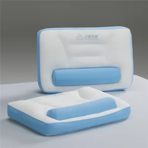 Almohada cervical ergonómica de espuma viscoelástica sensación nube para cuello, azul y blanco