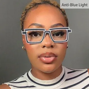 Retro 2D Comic Style Square Frame Clear Glasses TR90 Anti-Blue Light Eyeglasses For Women Men Decorative Fashion Eyewear