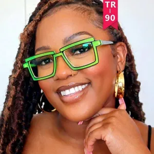 Vintage unique 2D cartoon style green eyeglasses frame with TR90 anti-blue light lenses