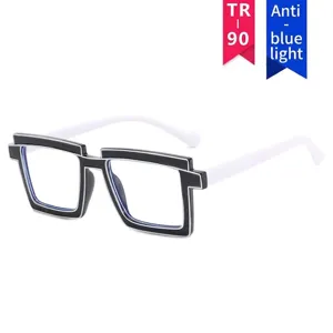 Vintage 2D anime style rectangular eyeglass frame with anti-blue light TR90 lenses