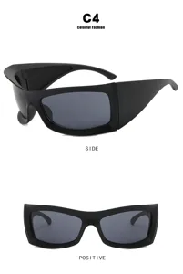 Vorder- und Seitenansicht der übergroßen schwarzen Sportsonnenbrille für Mode und Radsport.