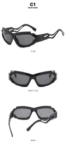Multi-angle views of futuristic punk cycling sunglasses in sleek black finish