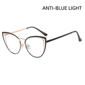Gafas retro Y2K tipo ojo de gato con filtro de luz azul y elegante montura de metal negro y oro