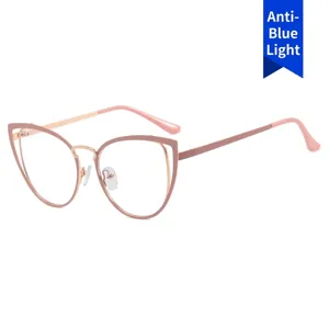 Elegantes gafas de metal cat-eye Y2K en oro rosa con lentes anti-luz azul para mujer