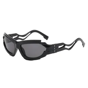 Stylish black futuristic irregular baroque punk sunglasses for cycling and streetwear