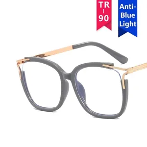 Modern gray and rose gold square cat-eye TR90 anti-blue light glasses frame